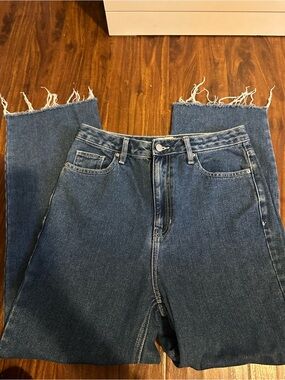 PacSun Women's Dark Blue Wide Leg Raw Hem Jeans